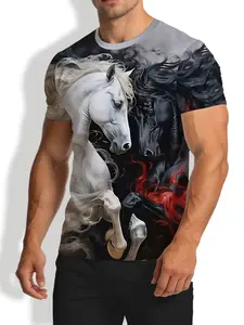 Men's Horse 3D Print Short Sleeve T-Shirt, Casual Round Neck Top, Slim-Fitting Fashion Tee, All over Print, No Zipper