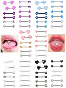12pcs/Set 14G Tongue Piercing Barbells Stainless Steel Straight Barbell Nipple Rings Belly Button Rings Body Piercing Jewelry For Women Length 16mm Body Piercing Kit