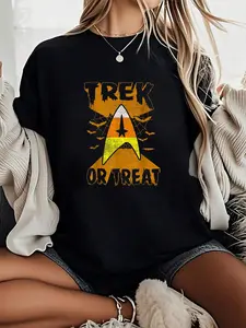 100% Cotton Unisex Star Trek Candy Corn Trek Or Treat Halloween T-Shirt Short Sleeve T-Shirt Women's Men's Graphic Tee Causal Tops