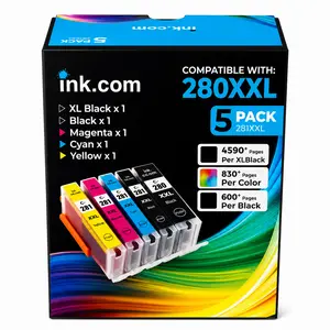 ink.com 5Pack High Yield 280XXL/281XXL Compatible Inkjet Printer Ink Cartridges-Excellent Value Replacement for Canon PIXMA TR8620,TR8620a,TS6320,TR7520,TS6120,TS6220,TS8220,TS9520 - Easy Installation, Consistent Performance, Crisp Black Text Ink Refills,