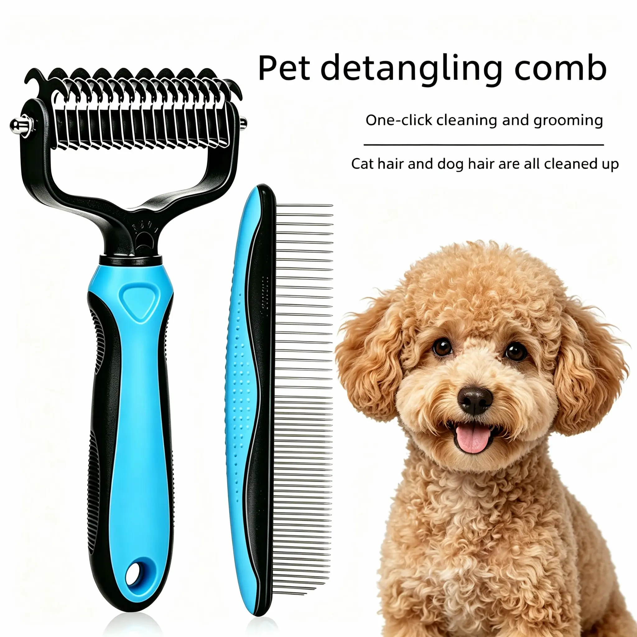 2PCS Pet Grooming Tool, Universal Detangling Comb for Dogs, Stainless Steel Double-Sided Design, Effective Shedding Removal & Matted Hair Tamer, Practical Daily Dog Coat Maintenance Supplies.