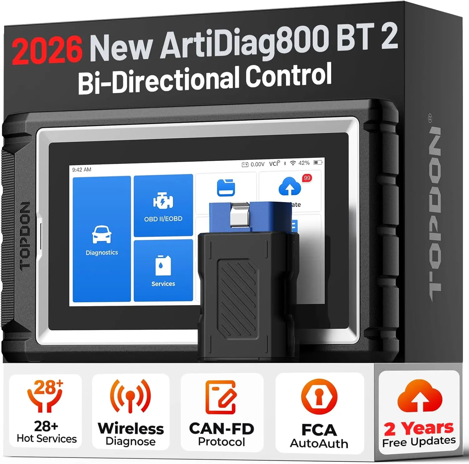 [SummerSale]TOPDON AD800BT2 OBD2 Scanner, Full System Car Diagnostic Tool with 28+ Reset Services, for 80+ Car Brands fathersdaygift, Digital Automotive Tester, Automotive Tools, Father's Day, Batteries, Digital Tester