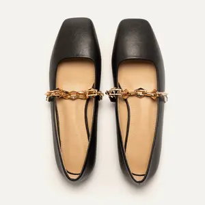 Midnight Black Metallic Strap Flats