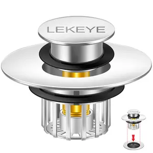 LEKEYE Tub Stopper | Shower Drain Hair Catcher | Pop-up Drain Stopper with Strainer | Bathroom Bathtub Plug | Drain Protector for 1-1/2 to 1-3/4" Bath Drain Hole Shiny 1Pc