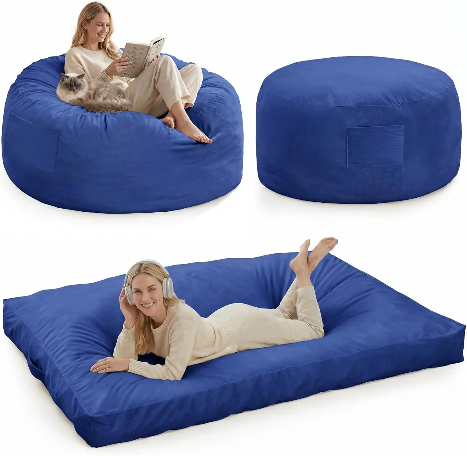 Garvee 2-in-1 Bean Bag Chair & Bed – Large Convertible Lounger for Adults with Removable Cover & Filler, Floor Sofa Couch for Living Room, Bedroom, Dorm Room