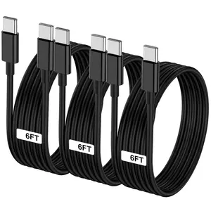 3-Pack Black 6FT 60W Type C to Type C Cable,Fast Charging Cable for iPhone 16 15 Pro Plus Pro Max,for Galaxy S24 S23, for iPad Pro/Air, for MacBook Pro/Air and More