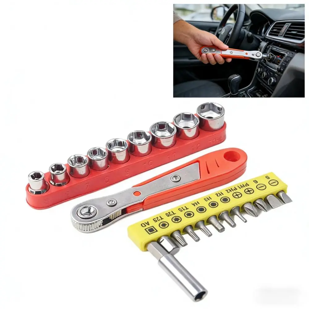 Stalwart 24-Piece Mini Ratcheting Offset Switchable Screwdriver Bit Set - 90-Degree Right Angle Reversible Handle with Precision Hex, Slotted, Phillips, Star Torx Bits for Tight Space Repairs