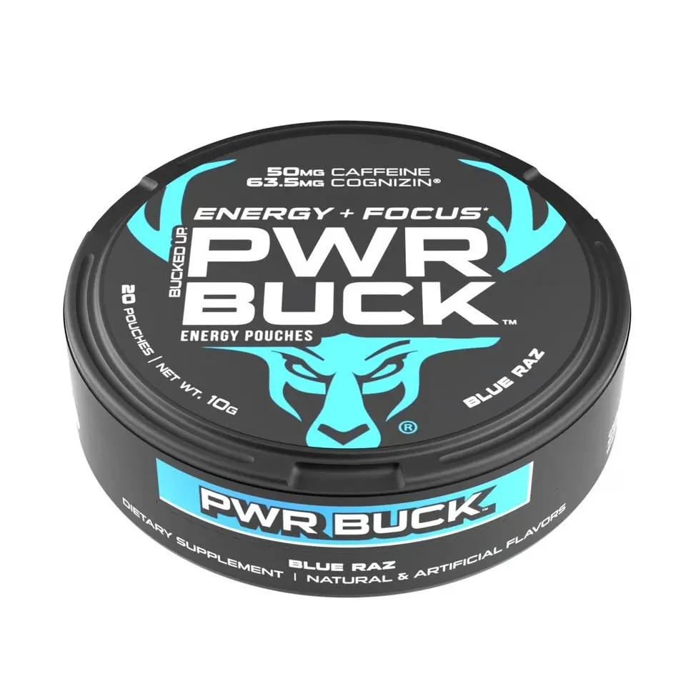Bucked Up PWR Buck Energy Pouches Pre Workout Supplement, 50mg Caffeine Fast-Acting Energy, Focus Boost, Prop 65 Safe, Fitness Support for Adult Workout Performance