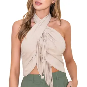 Taupe Fringe Halter Top
