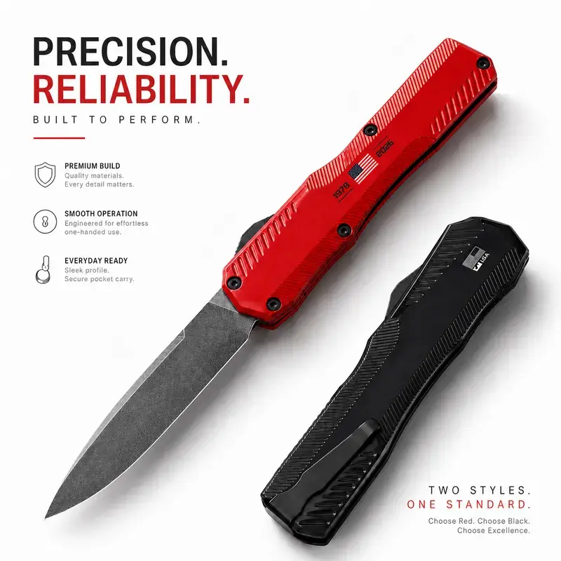Folding Pocket Knife 9000KS Classic EDC Knife, Red and Black Handle Options with Stone-Washed Blade Finish, Compact Daily Carry for Camping, Fishing, Travel and Everyday Use, Practical Gift for Dad, Boyfriend and Friends