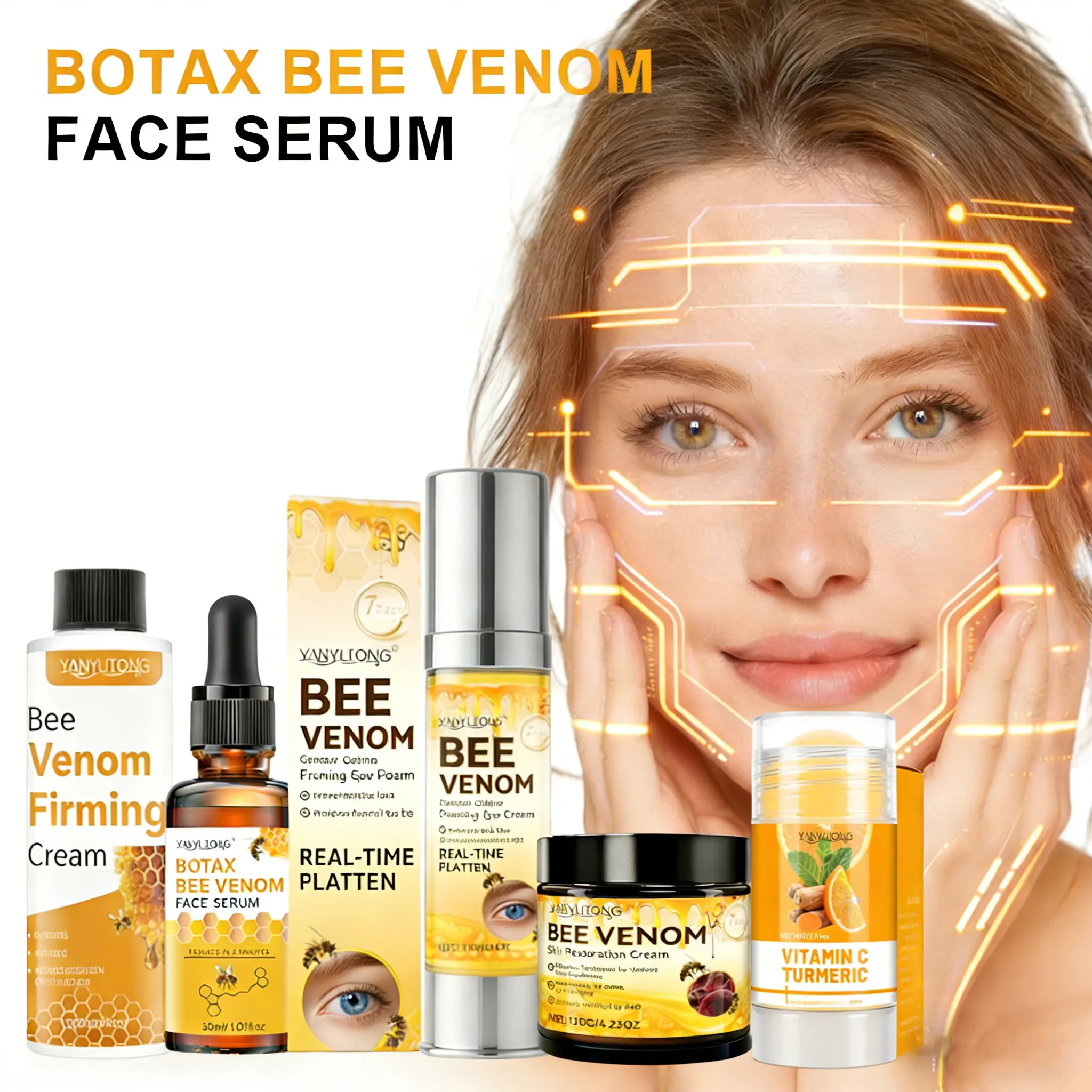 Bee Venom Skincare Set, 120g Repair Serum, 30ML Oil, 150g Firming Cream, 15g Eye Cream, 40g Turmeric Stick, Moisturizing, Hydrating, Moisture, Moisturizer & Tightening Care, Skin Care Sets