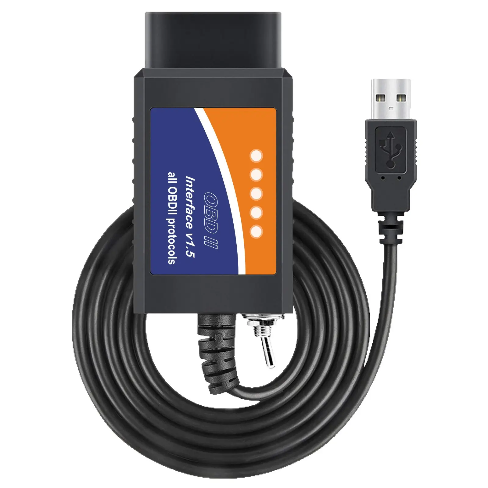 Modified USB OBD2 Cable (Compact ELM327) for Automotive Car Diagnostic Tools - Hidden Switch Interface, Power On/Off Function, Real-Time Data Support, Durable Compact Housing, Customizable Wiring for DIY Projects, Portable Dimensions, Ideal for Workshops