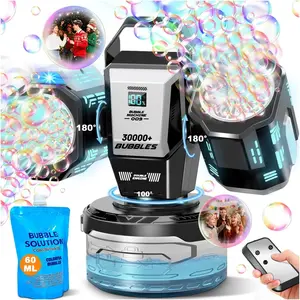 Dual Head Rechargeable Bubble Machine with RGB Light Remote Control, 360° Rotating Multi-Bubble Output, High Bubble Output, 30000 Bubbles/minute, Wedding Party Outdoor Activity Essential