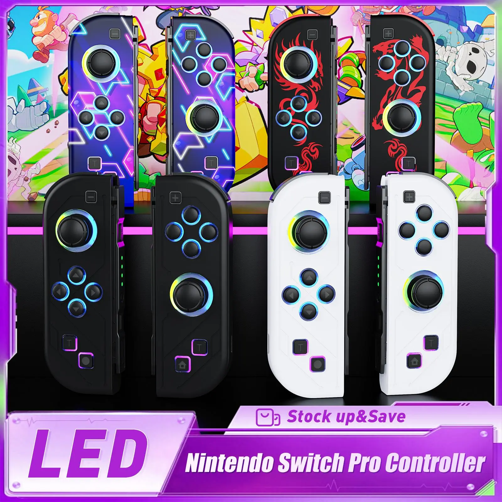 Wireless Joypad L/R Switch Controller for Nintendo Switch, Switch Controller Joycon (L/R) with RGB Light Compatible with Nintendo Switch/ Switch Lite /Switch OLED