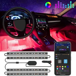 Car LED Lights, Smart Interior Lights with App Control, RGB Inside Car Lights with DIY Mode and Music Mode, 2 Lines Design for Cars with Car Charger, DC 12V
