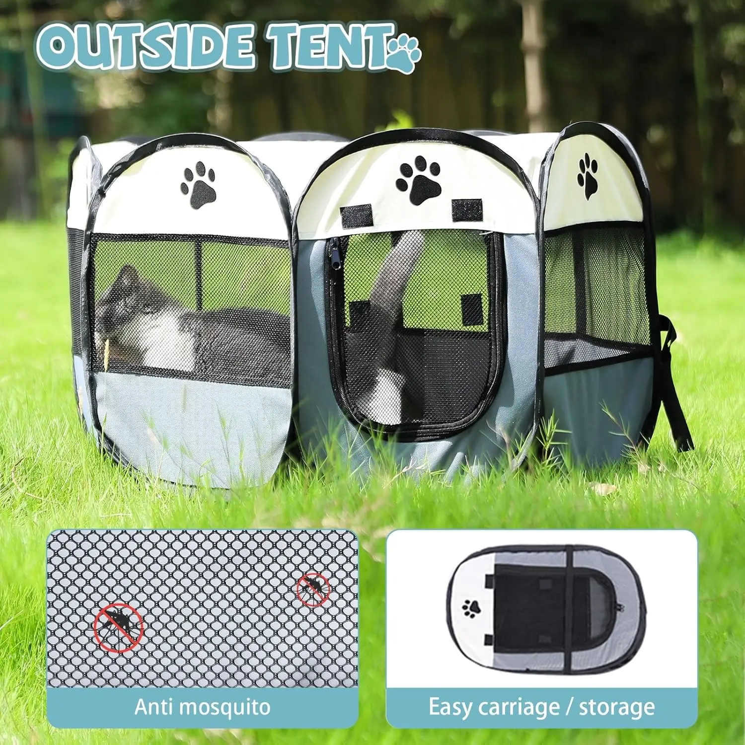 Dog Playpen, Portable Pet Playpen, Foldable Pet Exercise Fence Tent, Cat Playground, Suitable for Indoor and Outdoor Travel and Camping Use for Puppies and Kittens.