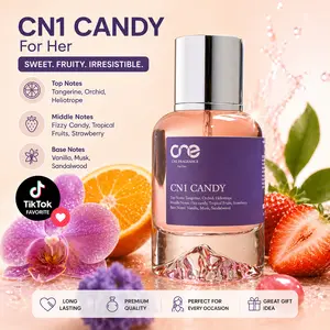 CN1 Candy, Delightful Fragrance with Musk Scent Top Notes of Tangerine Orange Orchid Petals Fizz Candy Tropical Fruits Ripe Strawberry Rich Base Vanilla Sandalwood