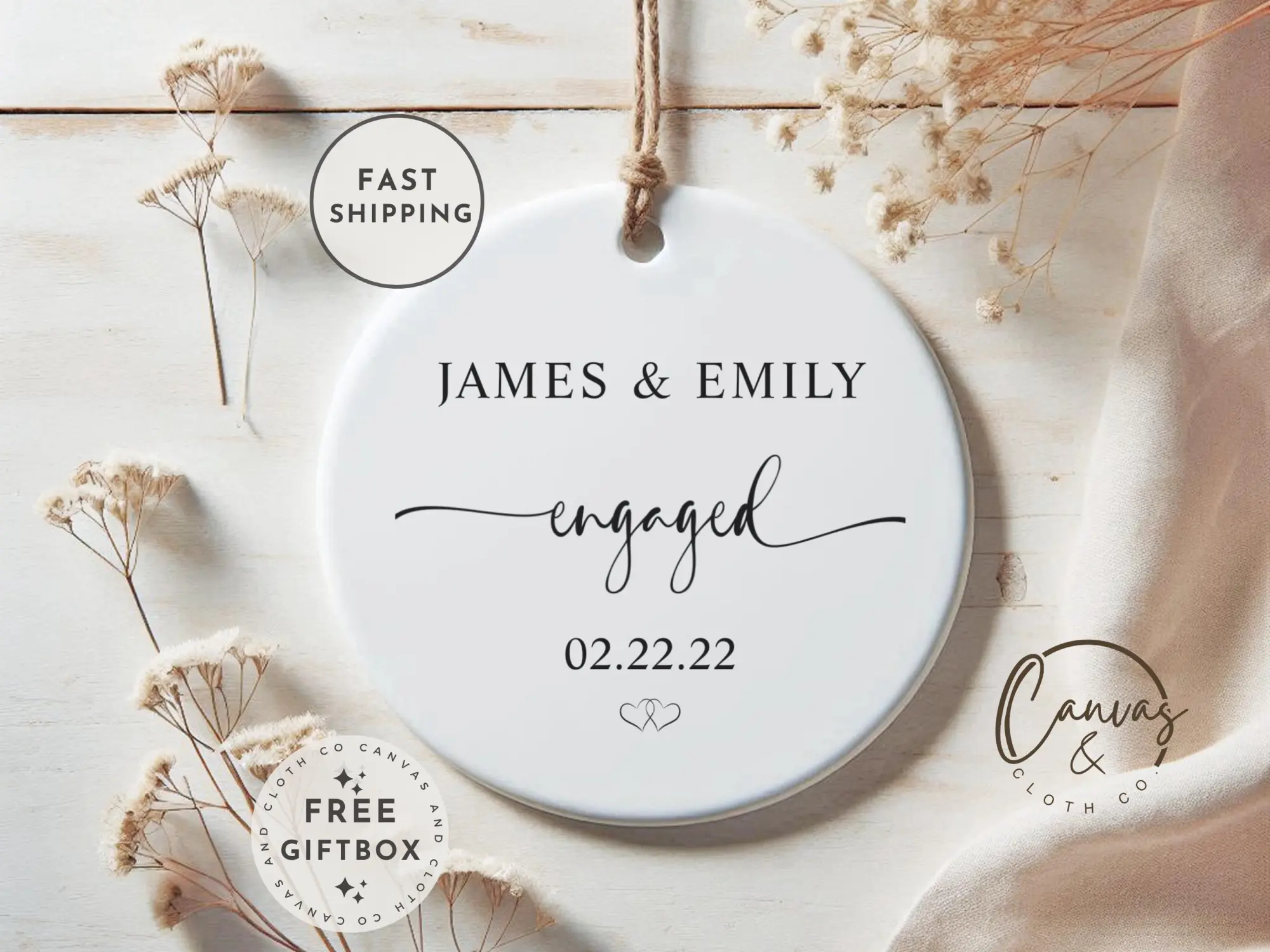 Engaged Ornament 2025- Custom Engagement Ornament With Names Couples Gift, Unique Wedding Keepsake, Anniversary Decoration
