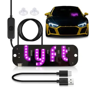 Lyft Uber LED Car Sign for Windshield, Pink LED Taxi Light Sign for Drivers, USB Powered Car Window Identification Glow Light with Suction Cups, Universal for Cars, SUVs, Trucks