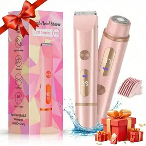 Gift – 2-in-1 Electric Shaver & Trimmer for Women, Ceramic Blades, LCD Display, IPX7 Waterproof, USB Rechargeable, Painless Full Body Hair Removal for Face, Bikini, Legs, Underarms