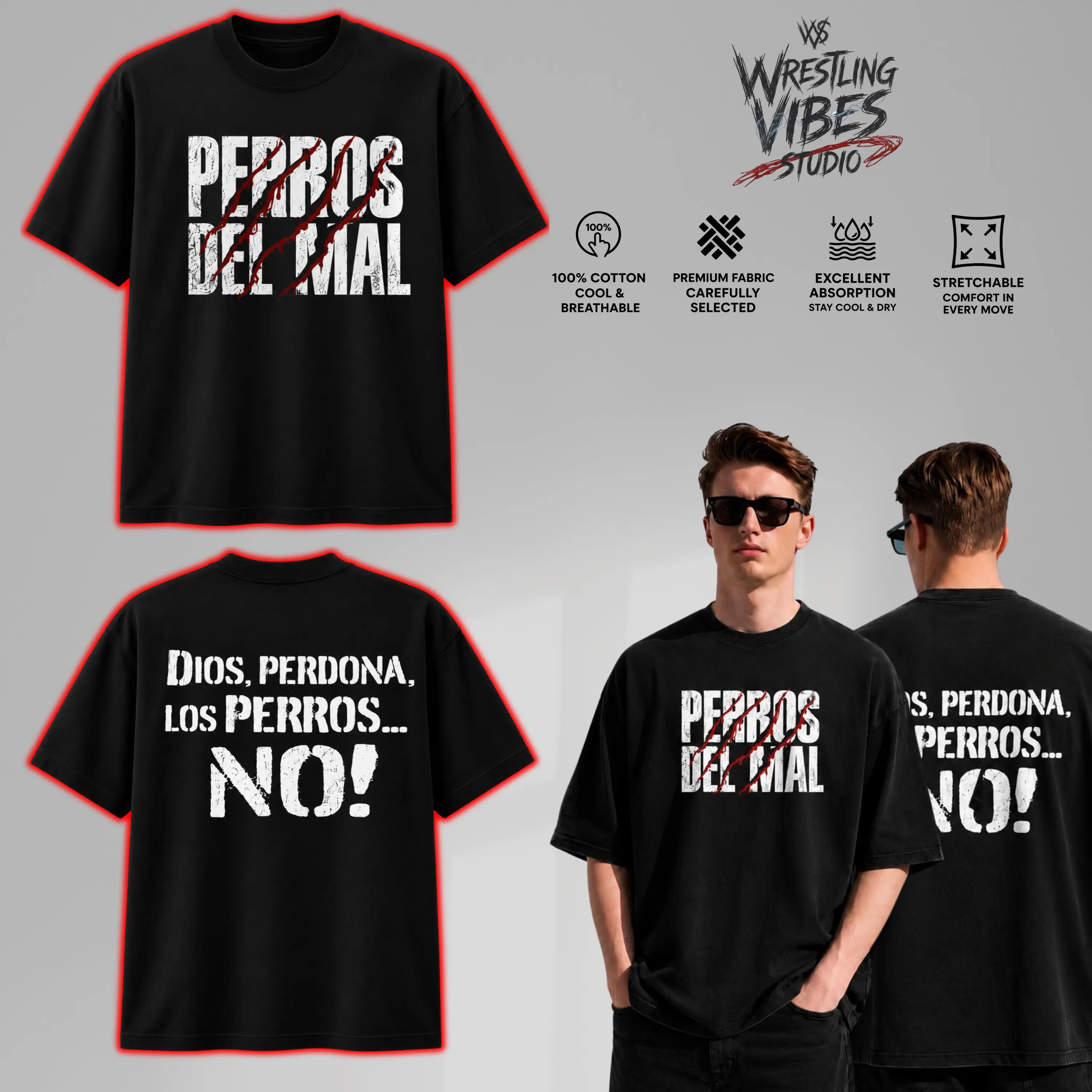 Los Perros del Mal AAA Faction Graphic Tee Lucha Wrestling T-Shirt Premium Cotton Men Top Legendary Mexican Wrestling Stable Tribute Vintage Graphic Tee Fan Gift Collector Apparel