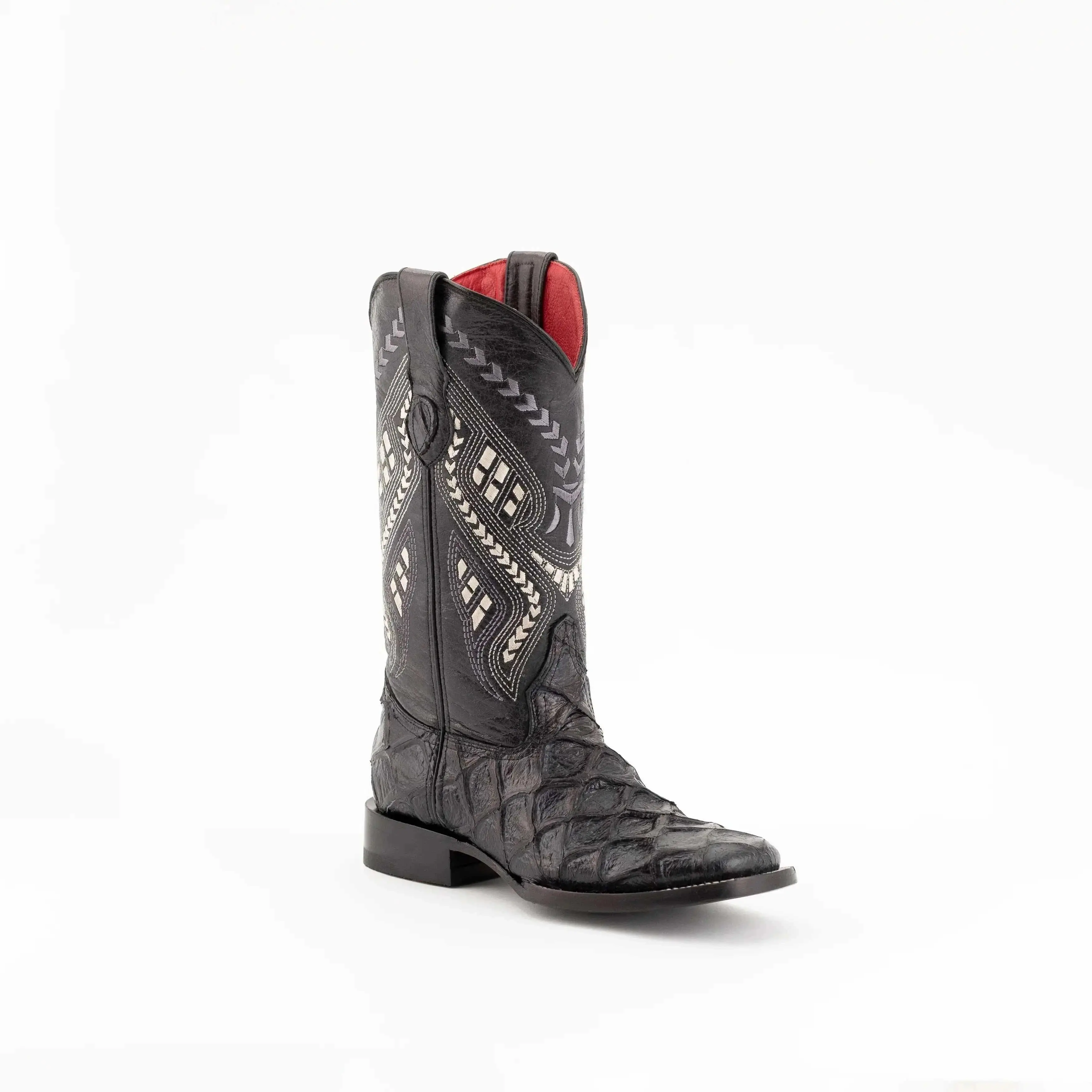 Women's Ferrini Bronco Pirarucu Print Boots Handcrafted Black