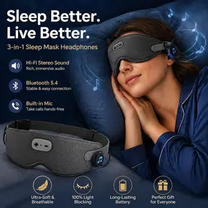 [Summervibes] Tukio 3D Sleep Mask with Bluetooth Headphones & HD Mic - Hypoallergenic Grey Foam for Side Sleepers - 99% Light Blocking, 33-Hour Playtime, Perfect Gift for Men Women