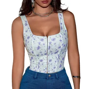 【CLEARANCE】 Women's Cute Corset Style Crop Top - None stretch, Runs small, Solid Boned Lace Up Back Bodyshaper Crop Tank Cami Top - Valentine Outfits #Summervibes