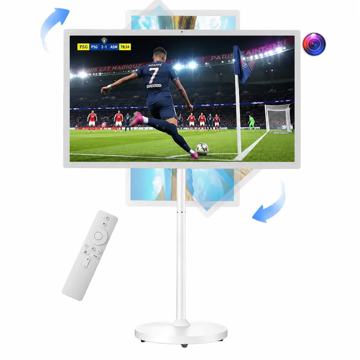 32-Inch Modern Smart Portable TV on Wheels - FHD Touch Display, Wireless Rollable, 8G RAM, 128G Storage, 6-8H Built-In Battery, Android 14, Full Swivel Rotation, Remote Control, App Support, Grey, Netflix, YouTube, WiFi, On-the-Go Camping Essential, 32 In