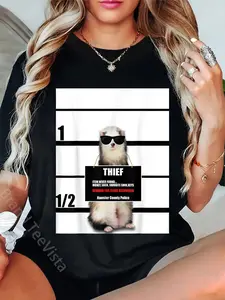 100% Cotton Pet Ferret Tee Funny Ferret, Thief, Mugshot, T-Shirt