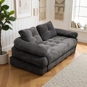 Del Mar loveseat Convertible Single Seater Sofa Bed Boneless Floor Couch Sleeper with Armrests, Soft Corduroy Foldable Lazy Sofa Chair for Living Room/Bedroom