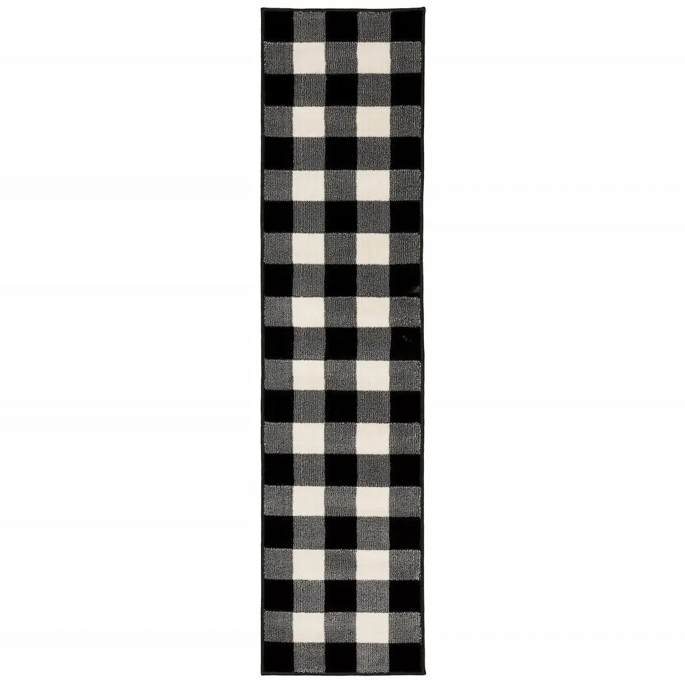 5' X 7' Black And Ivory Gingham Area Rug