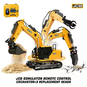 BRRRRT Remote Control Excavator 3 in 1Remote Control Construction Vehicles with Drill Bit, Grab Bucket & Digging Hook,14 Channel RC Excavator with Lights & Sounds for Adults Kids Boys Girls