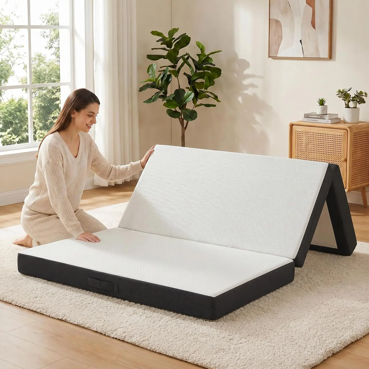 Crestholm Queen Trifold Memory Foam Mattress 80"x60"x6", 1.5" Cooling Gel + 4.5" Base, CertiPUR-US & OEKO-TEX Certified, Made in USA, Washable Cover, Non-Slip Bottom, Side Pocket