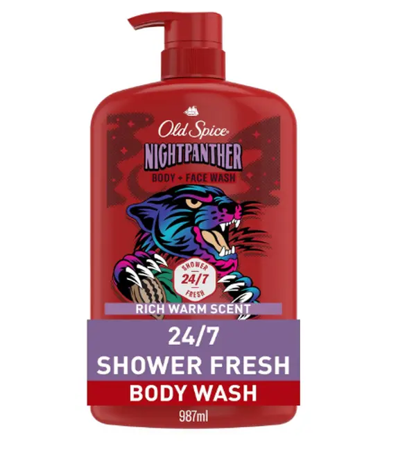 Old Spice Cleansing Body Wash for Men, 3X Defense, 24/7 Shower Fresh with Lasting Scent, 2 in 1 Body and Face Wash, Daily Men’s Wash and Shower Gel, NightPanther Rich Warm Masculine Scent, 33.4 oz