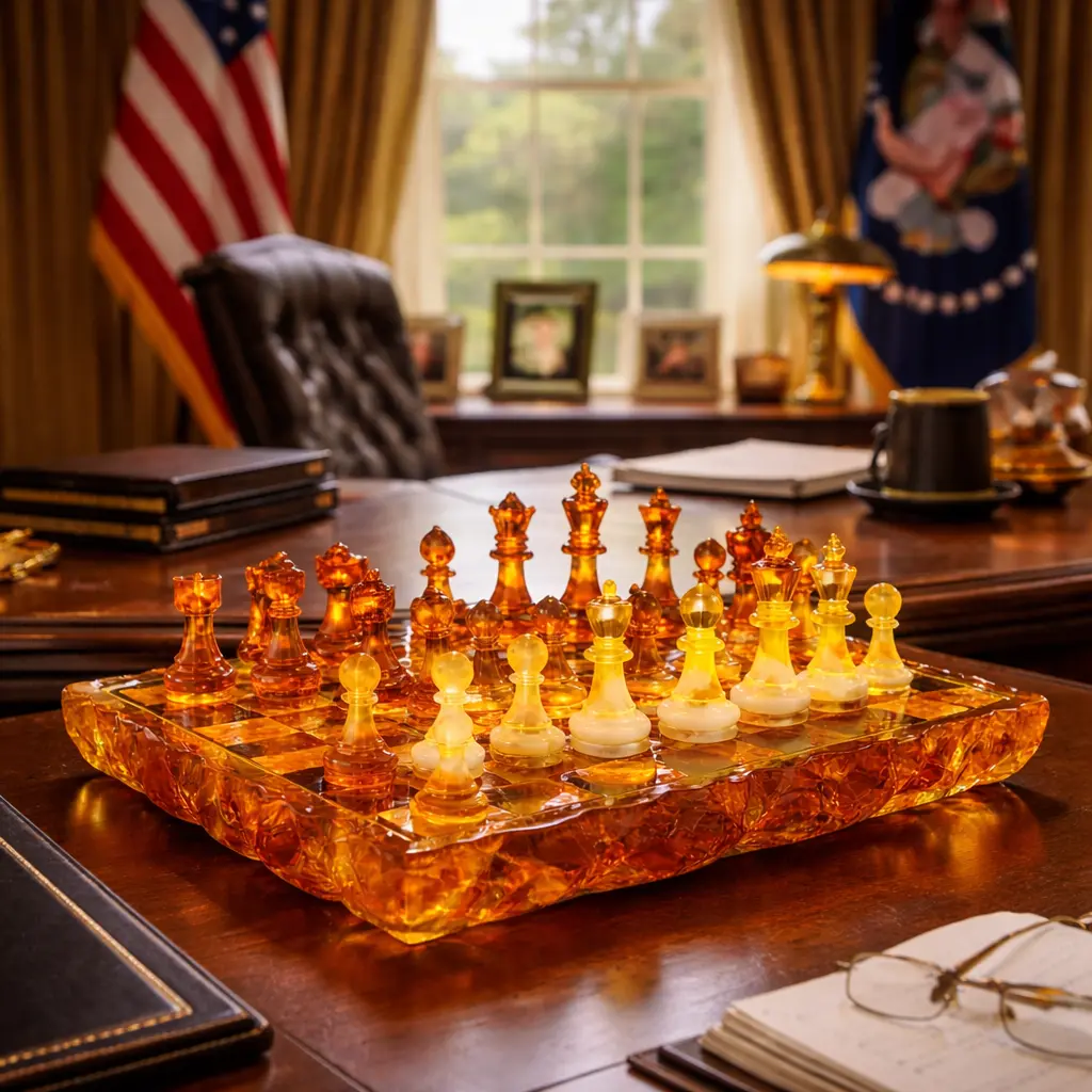 Authentic Baltic Amber Chess Set - KIZIMA Königsberg Imperial Edition, Made in USA, Amber Chess Board + 32 Pieces, Handmade Luxury Gift for Couples, Mother's Day