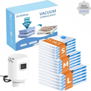 【15 PACK 2026 Upgraded】Travel Vacuum Bag Set Vacuum Bags for Travel with Rechargeable air Pump, Carry-on Size Compression Packing Bags for Luggage and Suitcase, Space Saver for Clothes and Clothing Travel Zipper Pouches