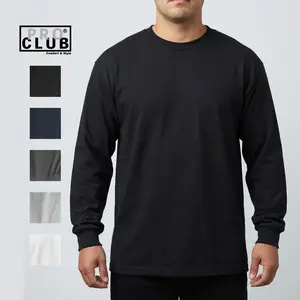 PROCLUB Men's Heavyweight Cotton Long Sleeve T-Shirt Plain PRO CLUB Crew Neck Casual  Fit Plain