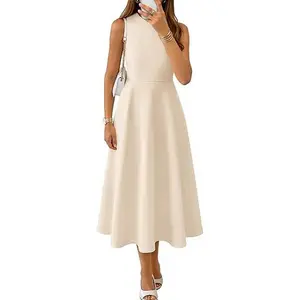 ZESICA Women's Summer Sleeveless Maxi Dresses 2026 Formal Crewneck A Line Elegant Cocktail Party Flowy Long Dress
