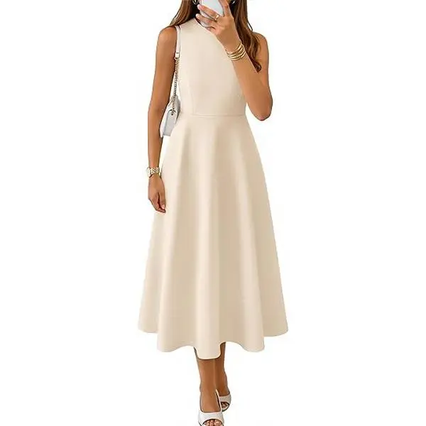 ZESICA Women's Summer Sleeveless Maxi Dresses 2026 Formal Crewneck A Line Elegant Cocktail Party Flowy Long Dress