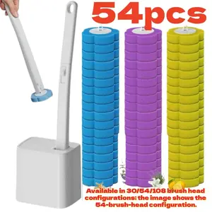 Disposable Toilet Cleaning Set, Toilet Brush Kit, Includes 30/54pcs Replacement Brush Heads, Toilet Bowl Cleaner, Sink Cleaning System and Bathtub Drain Plug, Toilet Wand, Disposable Toilet Brushes