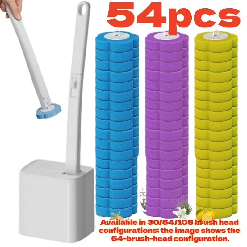 Disposable Toilet Cleaning Set, Includes 30/54pcs Replacement Brush Heads, Toilet Bowl Cleaner, Sink Cleaning System and Bathtub Drain Plug, Toilet Wand