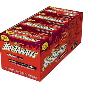MIKE AND IKE Hot Tamales Cinnamon-Flavored Chewy Candy, 1 Box of 24 .78oz Packs, Spicy Sweet Sugar Snack with Unique Cinnamon Taste (Includes Corn-Based Candy Elements), Unique Flavor