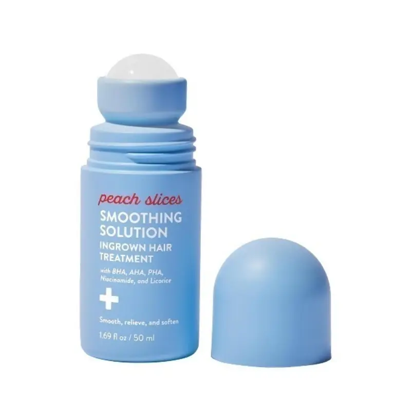 2026 Limited-Time！Peach Slices Smoothing Solution Ingrown Hair Treatment (1.69 oz) - 360 Roller - BHA,AHA,PHA,Niacinamide,Licorice - Smooth,Relieve,Soften Skin - Vegan,Cruelty-Free - Korean Beauty Hair Treatment Serum