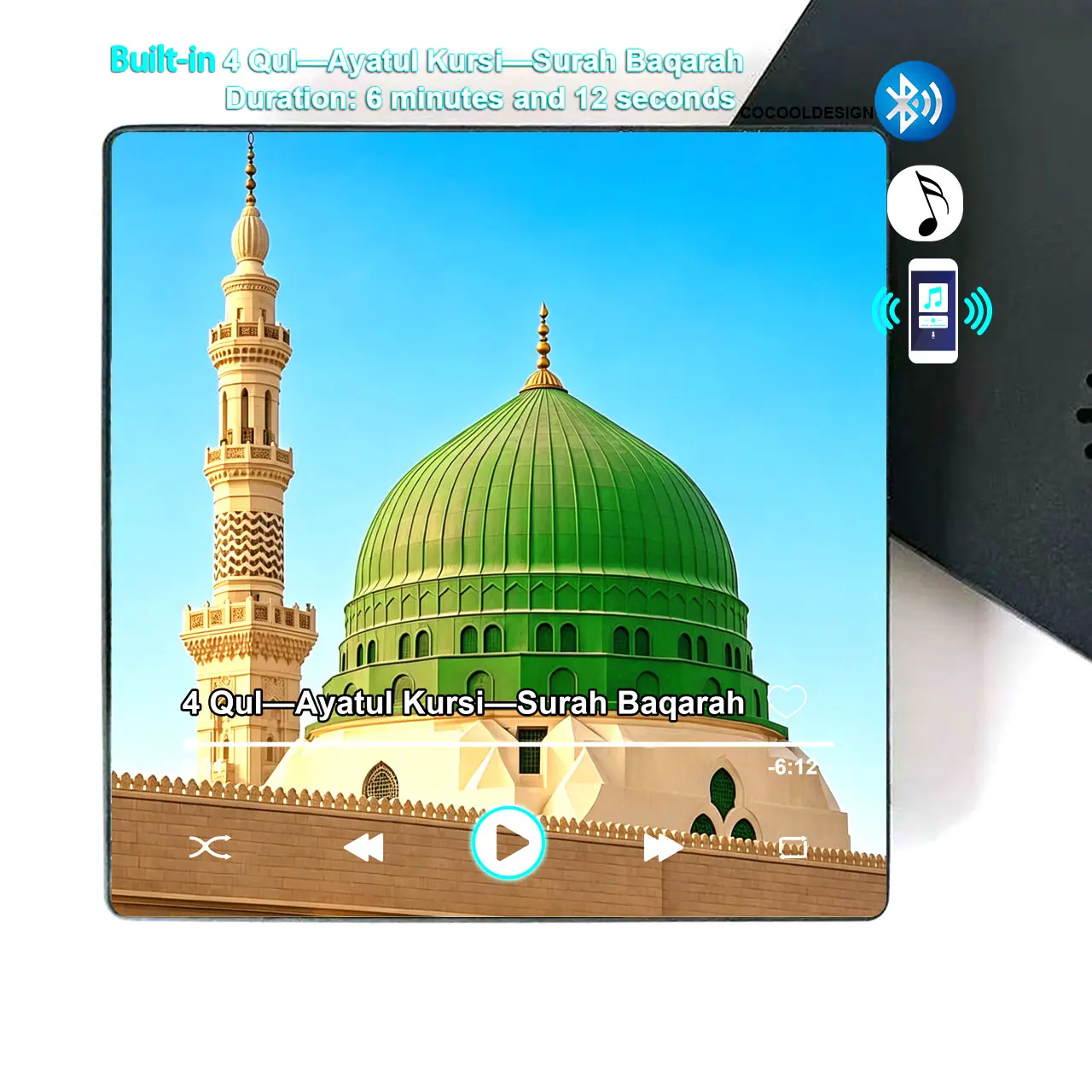 Muslim Rectangle Magnetic Islamic Bluetooth Quran Player Fridge Magnet - Customizable Acrylic Photo Album Frame, No Extra Tools Needed, Daily Surah Reminder, Home Decoration, Meaningful Birthday Gift, Anniversary, Bluetooth Play