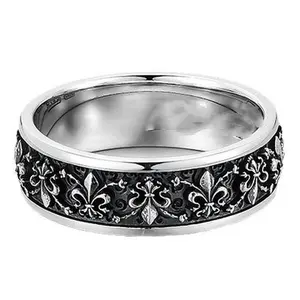Vintage Iris Flower Ring for Men Original Design Open Index Finger Band Premium Retro Statement Rings