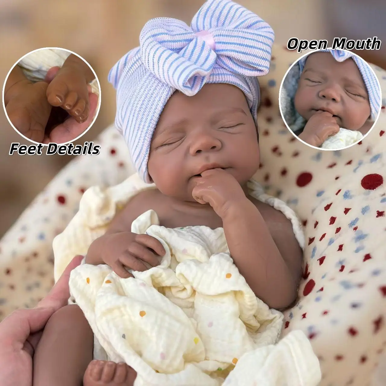 Otarddolls 1PC Silicone Reborn Baby Doll (Dark Skin Pascale&Vivienne), Around 17in(43cm), 2.4-2.5kg, Open Mouth, Lifelike Hand-Painted Skin, Flexible Waterproof DIY Specialty Supply, Children's Toy, Silicone Baby Reborn