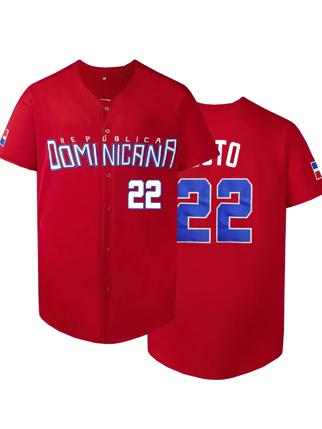 Men's Letter & Number Stitched Button Front Embroidered Baseball Jersey, Casual Loose Short Sleeve V Neck DOMINICANA 22 Baseball Top for Fall & Winter, Baseball Christmas Gifts, Sportswear