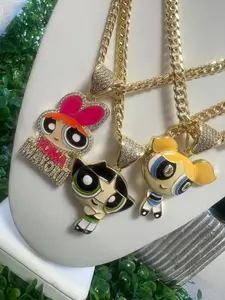 Powerfuff Girls Pendant Set - Includes 3 Necklaces with Character Charms and Gold-Tone Chains
