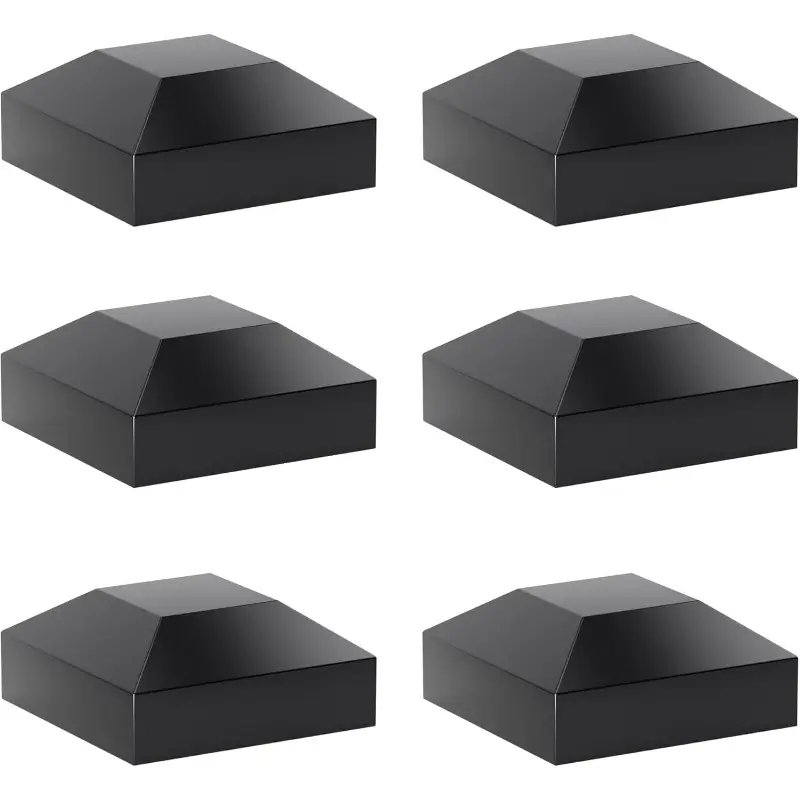 2X2 Post Caps for  Fence Post,Water-Proof UV-Proof Durable PP Plastic Decking Post Top Cap Cover for Metal Fence,Mailbox,Metal  Plastic Vinyl Iron Deck Railing, 6 COunt, Black